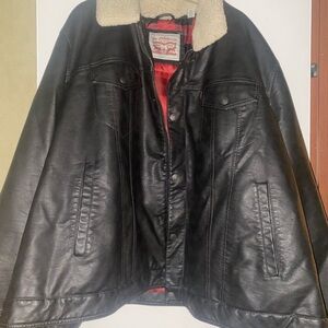 Levi's Black Leather Jacket with Shearling Collar